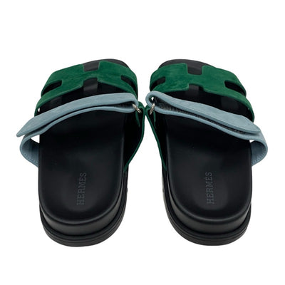 エルメス HERMES シプレ サンダル 靴 シューズ スエード グリーン ライトブルー フラットサンダル ミュール