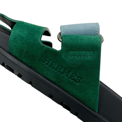 エルメス HERMES シプレ サンダル 靴 シューズ スエード グリーン ライトブルー フラットサンダル ミュール