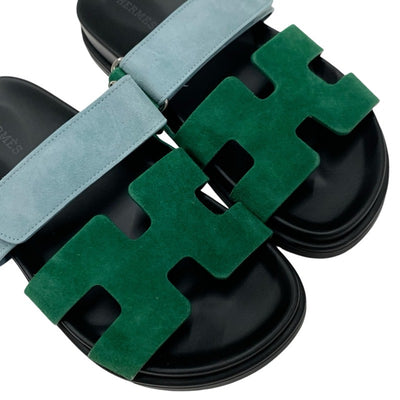 エルメス HERMES シプレ サンダル 靴 シューズ スエード グリーン ライトブルー フラットサンダル ミュール