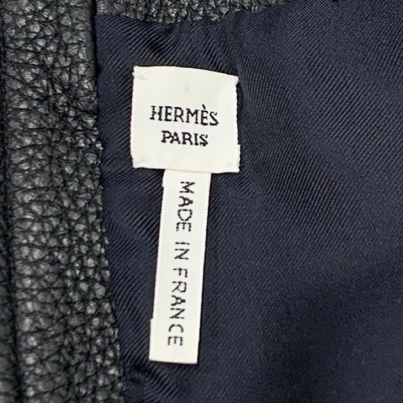 エルメス HERMES ワンピース ブラック 黒 シルバー ノースリーブ レザー