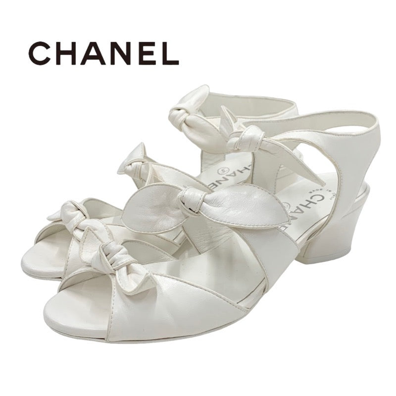 シャネル CHANEL サンダル 靴 シューズ レザー ホワイト 白 ココマーク リボン