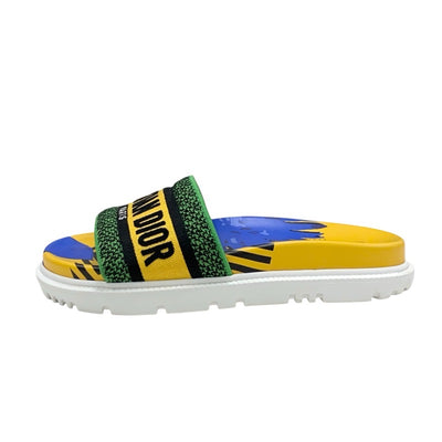 クリスチャンディオール CHRISTIAN DIOR DWAY サンダル 靴 シューズ ファブリック イエロー ブルー グリーン エンブロイダリー ロゴ ミュール フラットサンダル 刺繍