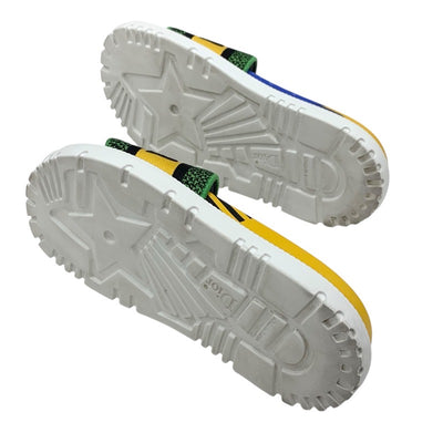 クリスチャンディオール CHRISTIAN DIOR DWAY サンダル 靴 シューズ ファブリック イエロー ブルー グリーン エンブロイダリー ロゴ ミュール フラットサンダル 刺繍