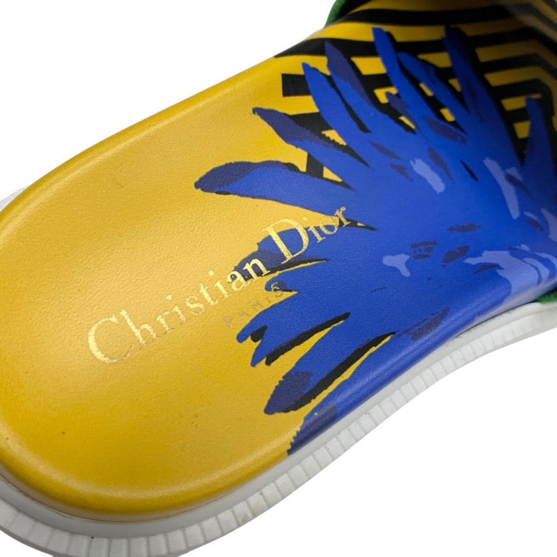 クリスチャンディオール CHRISTIAN DIOR DWAY サンダル 靴 シューズ ファブリック イエロー ブルー グリーン エンブロイダリー ロゴ ミュール フラットサンダル 刺繍