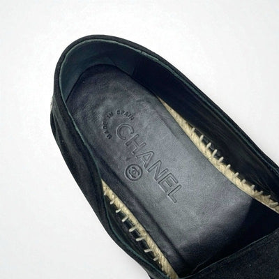 シャネル CHANEL フラットシューズ 靴 シューズ ベロア ブラック ゴールド 黒 ロゴ エスパドリーユ