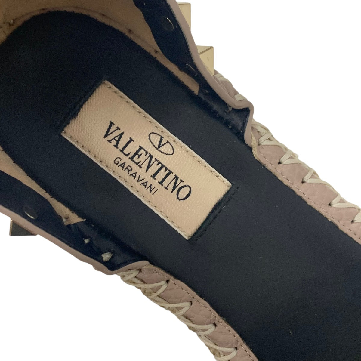 ヴァレンティノ VALENTINO サンダル 靴 シューズ レザー ピンクベージュ ゴールド 未使用 ウェッジソール ロックスタッズ アンクルストラップ エスパドリーユ
