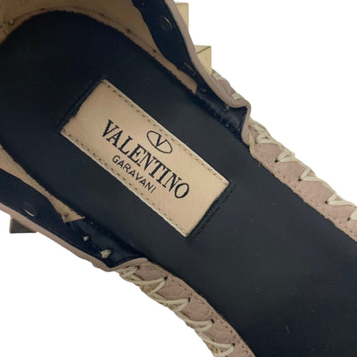 ヴァレンティノ VALENTINO サンダル 靴 シューズ レザー ピンクベージュ ゴールド 未使用 ウェッジソール ロックスタッズ アンクルストラップ エスパドリーユ