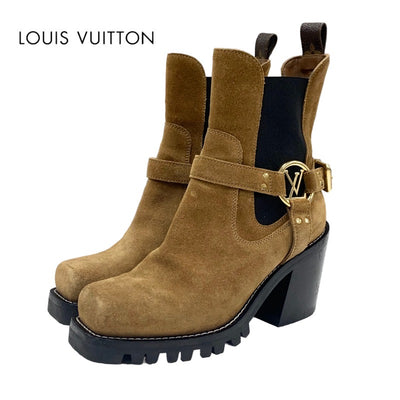 Louis Vuitton Limitless Line Boots Short Boots Shoes Suede Brown Black Gold Ankle Boots Side Gore LV Logo