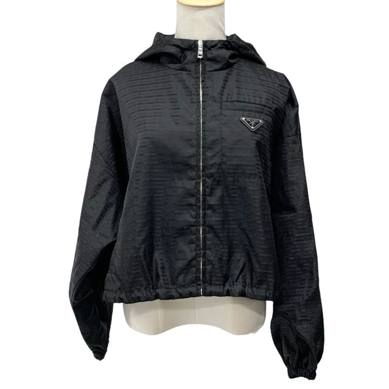 PRADA Outerwear Black Silver Triangle Logo Short Jacket Cropped