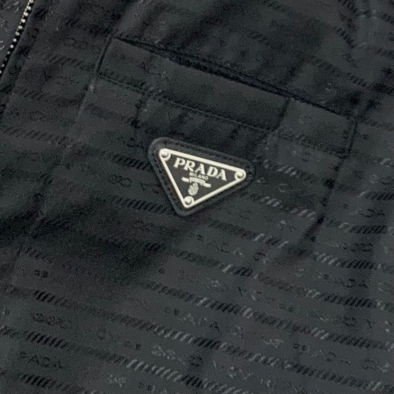 PRADA Outerwear Black Silver Triangle Logo Short Jacket Cropped