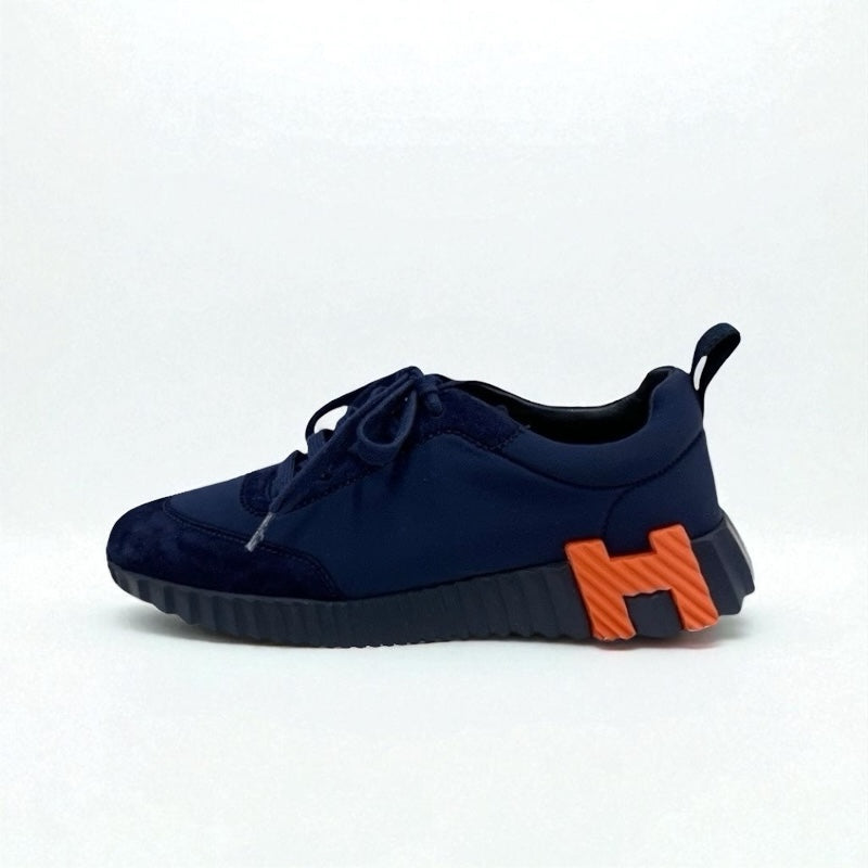 エルメス HERMES バウンシング スニーカー 靴 シューズ ファブリック スエード ネイビー オレンジ スウェード