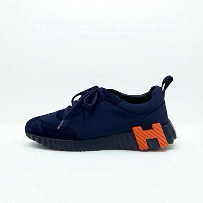 エルメス HERMES バウンシング スニーカー 靴 シューズ ファブリック スエード ネイビー オレンジ スウェード