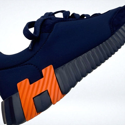 エルメス HERMES バウンシング スニーカー 靴 シューズ ファブリック スエード ネイビー オレンジ スウェード