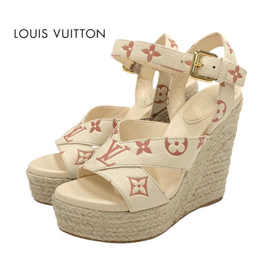 ルイヴィトン LOUIS VUITTON スターボードライン モノグラム サンダル 靴 シューズ レザー ベージュ ウェッジソール エスパドリーユ