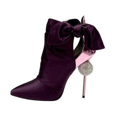 Roger Vivier Boots, Short Boots, Shoes, Satin, Leather, Purple, Metallic Pink, Mirror Ball, Rhinestone, Swarovski Ribbon