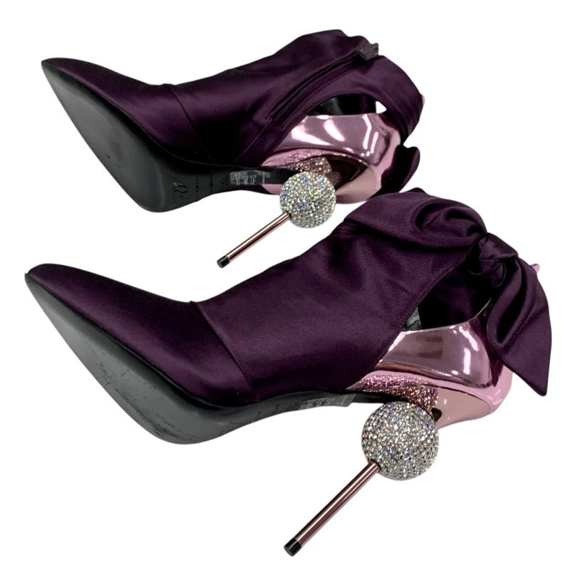 Roger Vivier Boots, Short Boots, Shoes, Satin, Leather, Purple, Metallic Pink, Mirror Ball, Rhinestone, Swarovski Ribbon