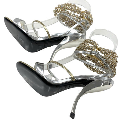 ロジェヴィヴィエ Roger Vivier サンダル 靴 シューズ レザー シルバー ゴールド ビジュー アンクルストラップ パーティーシューズ