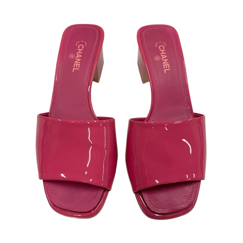 シャネル CHANEL サンダル 靴 シューズ パテント ピンク ミュール ココマーク