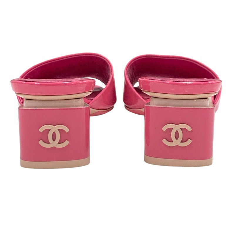 シャネル CHANEL サンダル 靴 シューズ パテント ピンク ミュール ココマーク