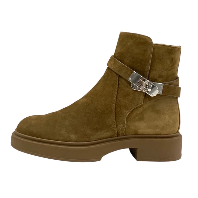 Hermes Veo Boots, Short Boots, Shoes, Suede, Mouton, Brown, Silver, Mouton Boots, Kelly Metal Fittings