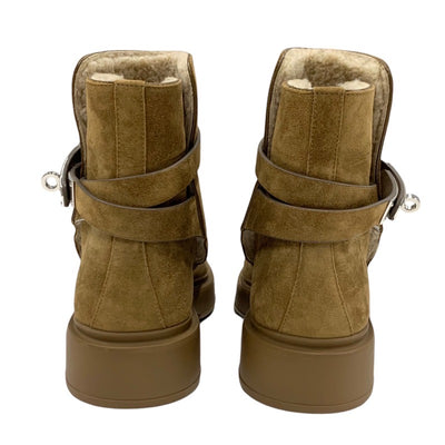 Hermes Veo Boots, Short Boots, Shoes, Suede, Mouton, Brown, Silver, Mouton Boots, Kelly Metal Fittings