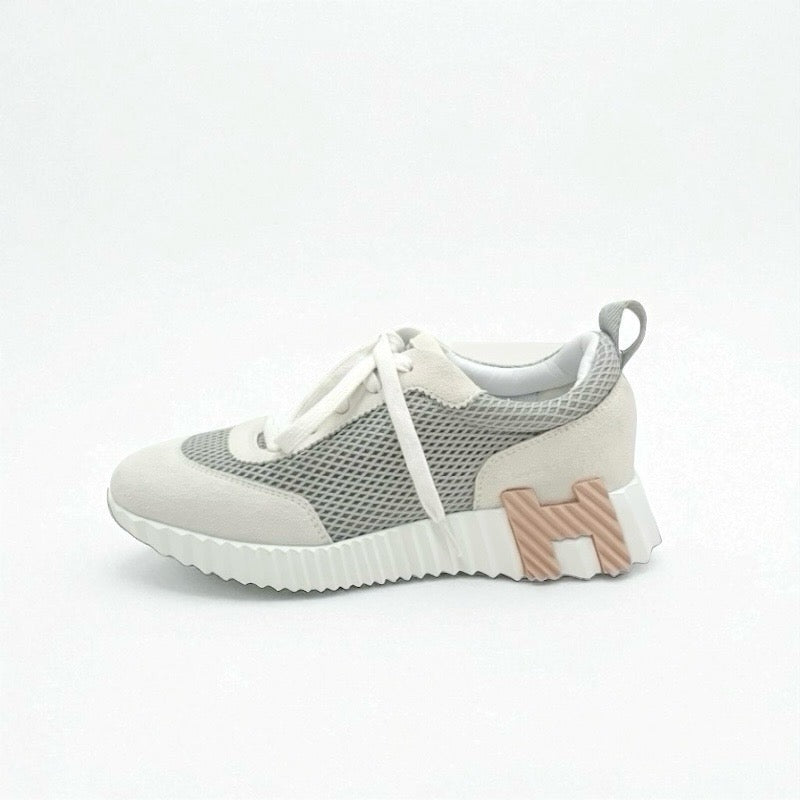 エルメス HERMES バウンシング スニーカー 靴 シューズ メッシュ スエード グレー ホワイト ピンク