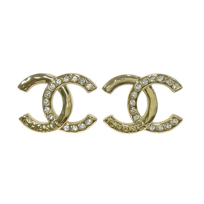 Chanel Earrings Gold Coco Mark Logo Rhinestone