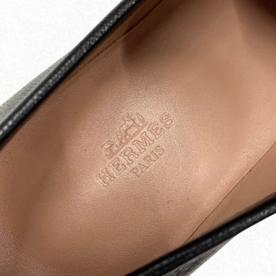 エルメス HERMES パリ ローファー 革靴 靴 シューズ レザー ブラック 黒 シルバー H金具 モカシン フラットシューズ