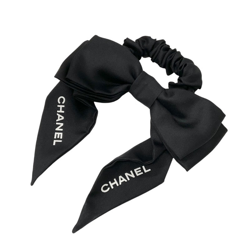 Chanel Hair Accessories Black White Logo Ribbon Scrunchy Hair Elastic