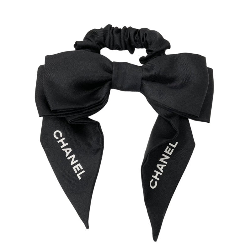 Chanel Hair Accessories Black White Logo Ribbon Scrunchy Hair Elastic