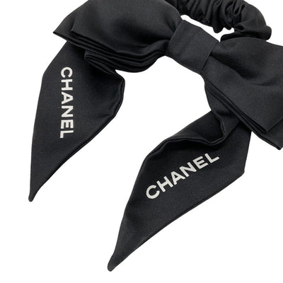 Chanel Hair Accessories Black White Logo Ribbon Scrunchy Hair Elastic