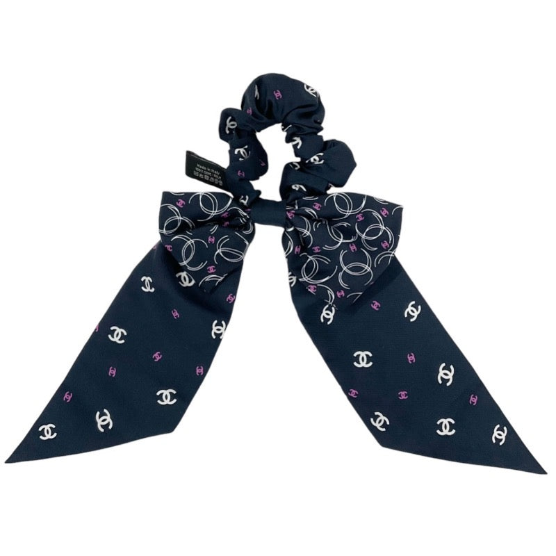 Chanel Hair Accessories Navy White Pink Coco Mark Ribbon Scrunchy Hair Elbow