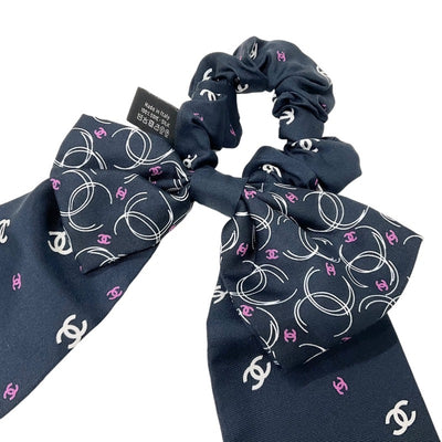 Chanel Hair Accessories Navy White Pink Coco Mark Ribbon Scrunchy Hair Elbow