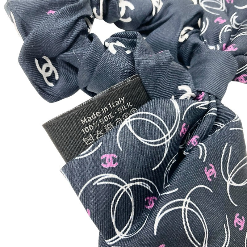 Chanel Hair Accessories Navy White Pink Coco Mark Ribbon Scrunchy Hair Elbow