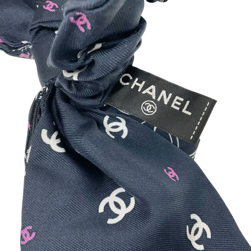 Chanel Hair Accessories Navy White Pink Coco Mark Ribbon Scrunchy Hair Elbow