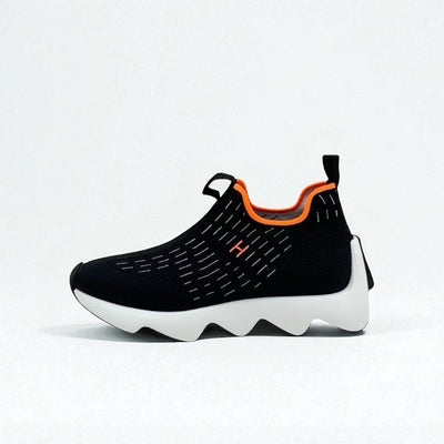 エルメス HERMES エクレール スニーカー 靴 シューズ ファブリック ブラック オレンジ 未使用 Hロゴ