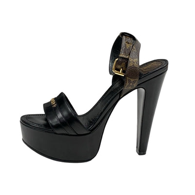 ルイヴィトン LOUIS VUITTON アフターグローライン モノグラム サンダル 靴 シューズ レザー ブラック ブラウン ゴールド スタッズ プラットフォーム アンクルストラップ