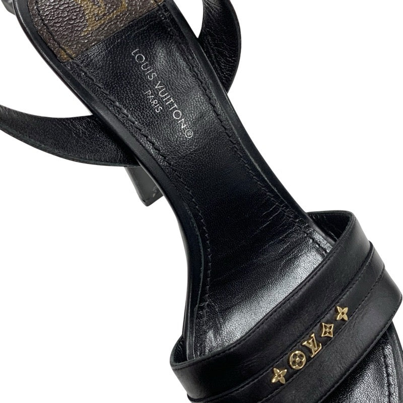 ルイヴィトン LOUIS VUITTON アフターグローライン モノグラム サンダル 靴 シューズ レザー ブラック ブラウン ゴールド スタッズ プラットフォーム アンクルストラップ
