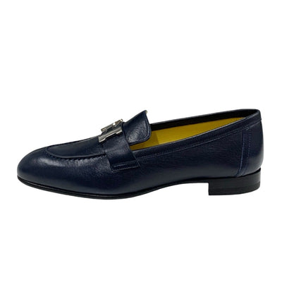 Hermes Paris loafers leather shoes shoes leather navy silver constance moccasin flat shoes