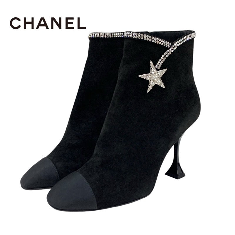 Chanel CHANEL boots, short boots, shoes, suede, black, unused, rhinestone star