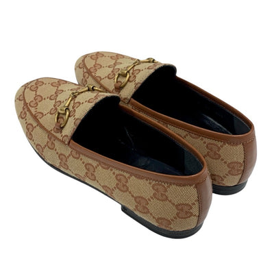 グッチ GUCCI ローファー 革靴 靴 シューズ ファブリック レザー ブラウン 未使用 フラットシューズ ホースビット