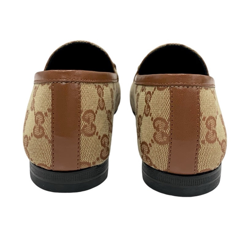 グッチ GUCCI ローファー 革靴 靴 シューズ ファブリック レザー ブラウン 未使用 フラットシューズ ホースビット