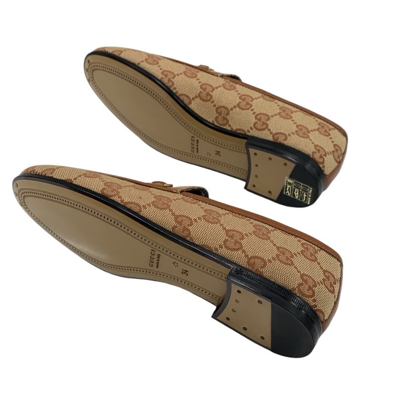 グッチ GUCCI ローファー 革靴 靴 シューズ ファブリック レザー ブラウン 未使用 フラットシューズ ホースビット