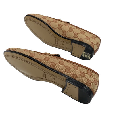 グッチ GUCCI ローファー 革靴 靴 シューズ ファブリック レザー ブラウン 未使用 フラットシューズ ホースビット