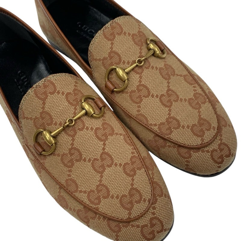 グッチ GUCCI ローファー 革靴 靴 シューズ ファブリック レザー ブラウン 未使用 フラットシューズ ホースビット