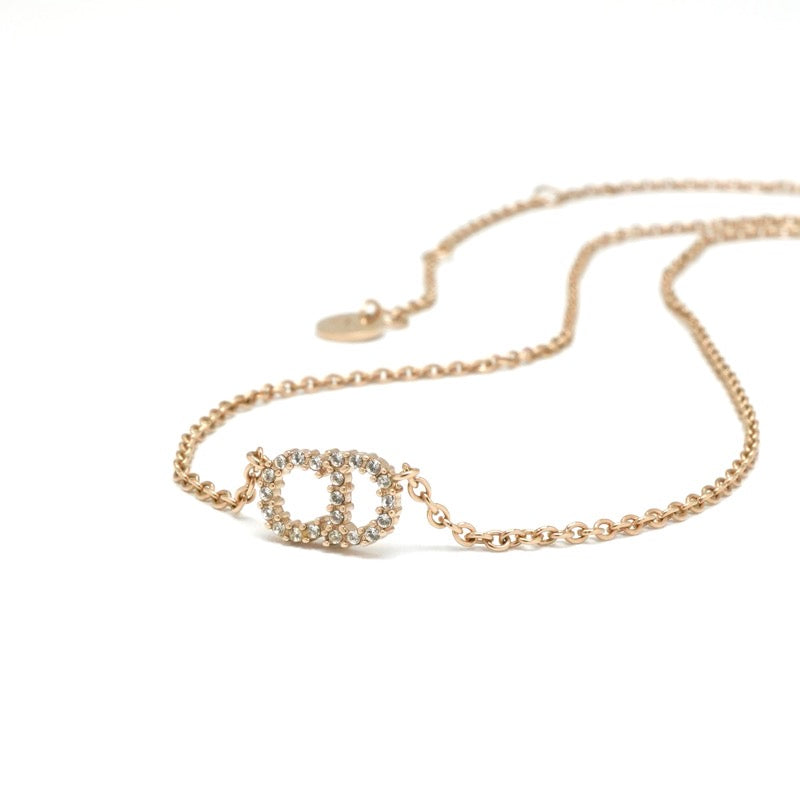 クリスチャンディオール CHRISTIAN DIOR CLAIR D LUNE ネックレス ペンダント チョーカー ゴールド ロゴ ラインストーン