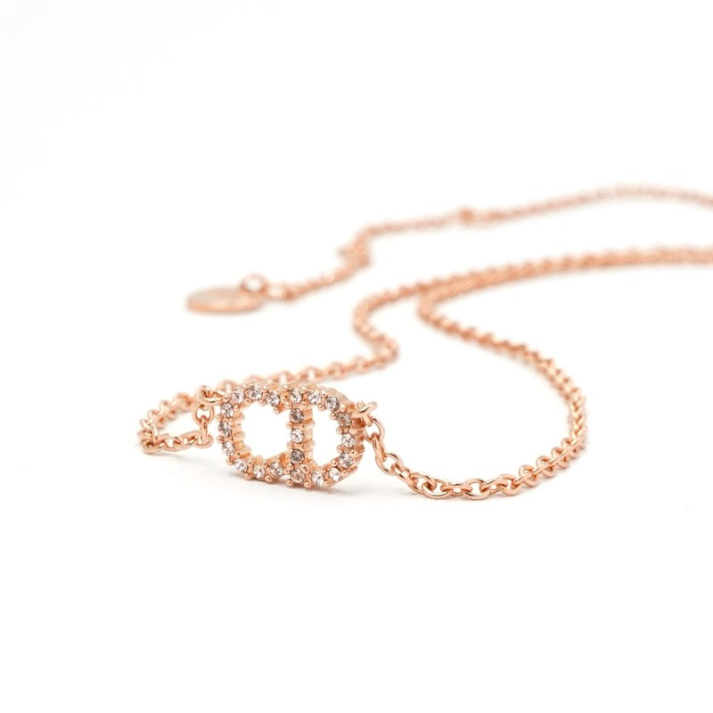 クリスチャンディオール CHRISTIAN DIOR CLAIR D LUNE ネックレス ペンダント チョーカー ピンクゴールド ロゴ ラインストーン