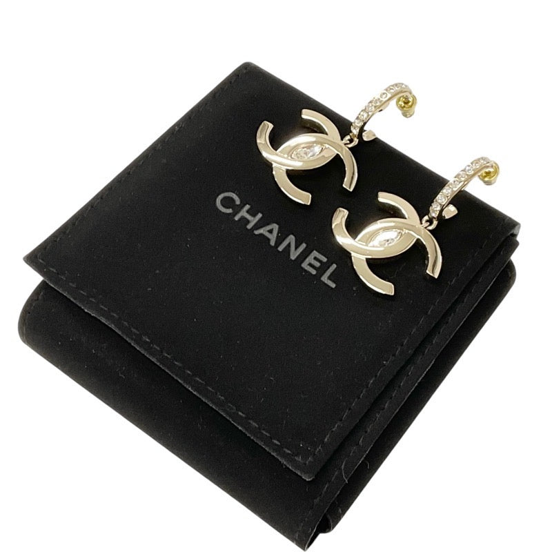 Chanel Earrings Gold Coco Mark Rhinestone