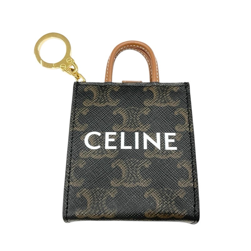 CELINE Charm Brown White Gold Triomphe Canvas Logo Micro Vertical Cocktail