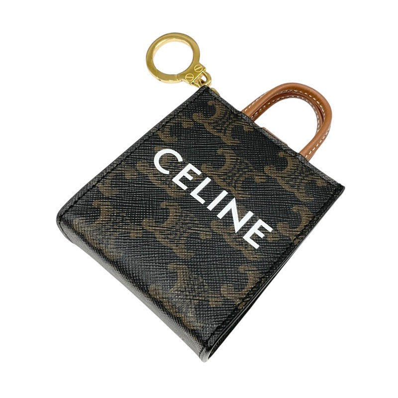 CELINE Charm Brown White Gold Triomphe Canvas Logo Micro Vertical Cocktail